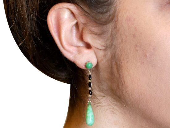Jade Drop Earring with Onyx wearing