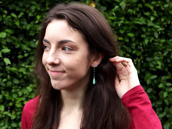 wearing Jade Drop Earring with Onyx