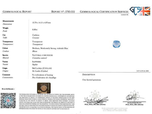 vintage Ceylon sapphire ring certificate
