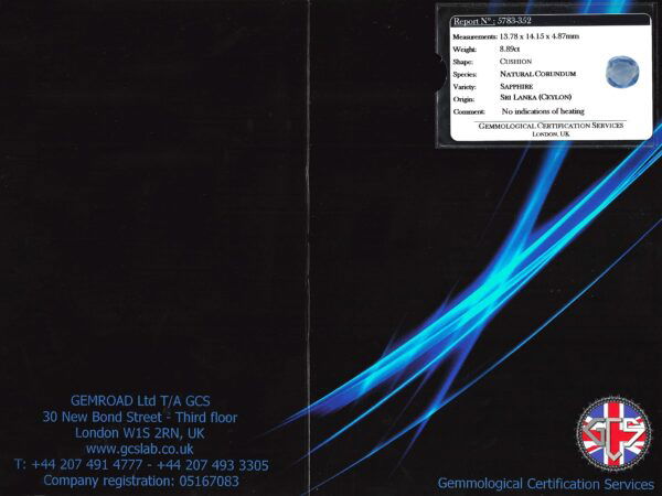 Ceylon sapphire ring grading certificate