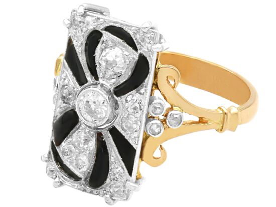 Black Onyx and Diamond Ring Art Deco