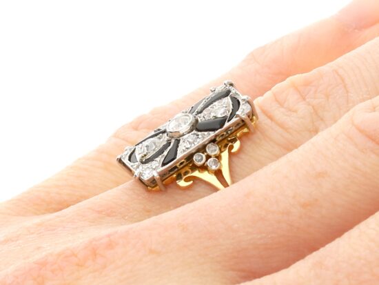 wearing Black Onyx and Diamond Ring Art Deco