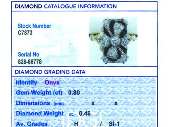 Black Onyx and Diamond Ring Art Deco grading card