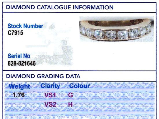 diamond Rose Gold Eternity Ring grading card