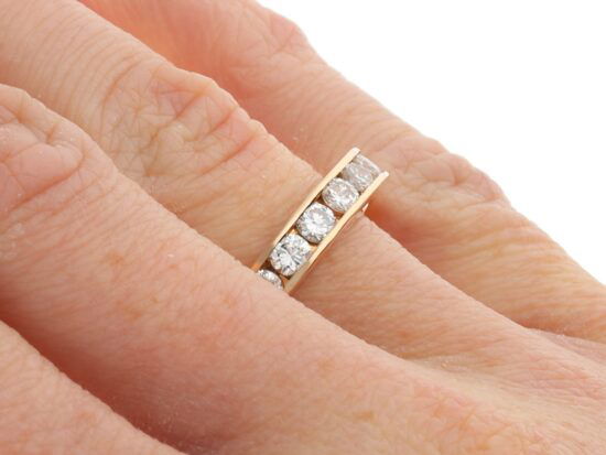 diamond Rose Gold Eternity Ring on hand