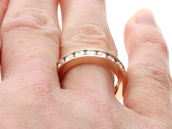 diamond Rose Gold Eternity Ring on finger