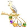 Gemstone Diamond Bird Brooch Front