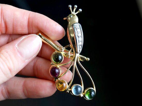 gemstone bird brooch
