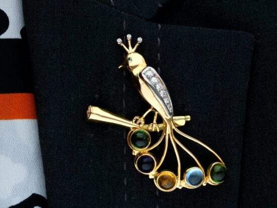 Gemstone Bird Brooch Styling Shot