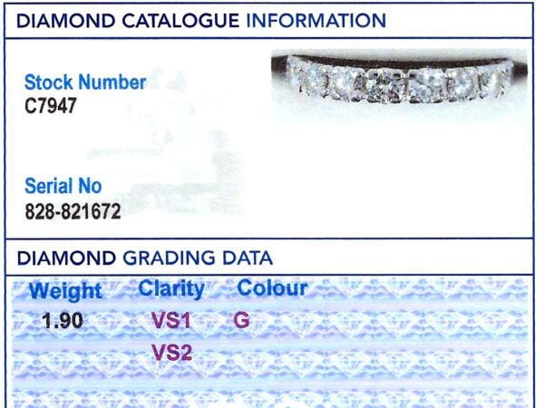 18ct White Gold Eternity Band grading card