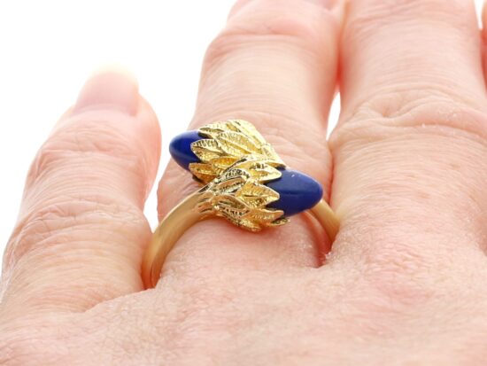 Lapis Lazuli Yellow Gold Ring on finger