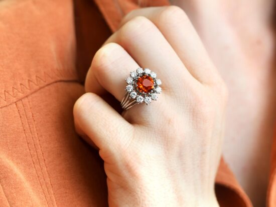wearing citrine and diamond dress ring