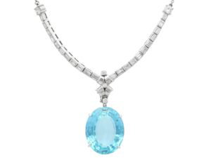 Diamond Necklace with Aquamarine Pendant