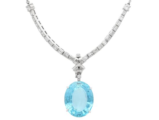 Diamond Necklace with Aquamarine Pendant