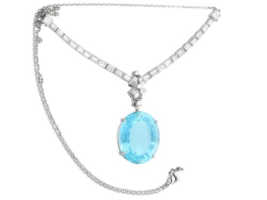 Diamond Necklace with Aquamarine Pendant