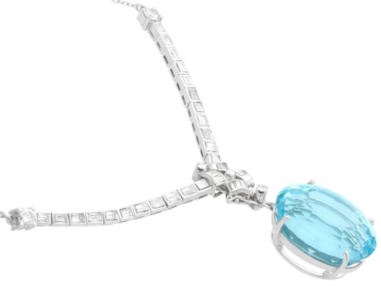 vintage Diamond Necklace with Aquamarine Pendant