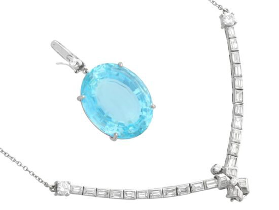 Diamond Necklace with Aquamarine Pendant pieces