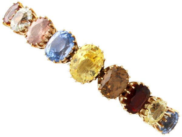 Antique Multi Gemstone Yellow Gold Bangle