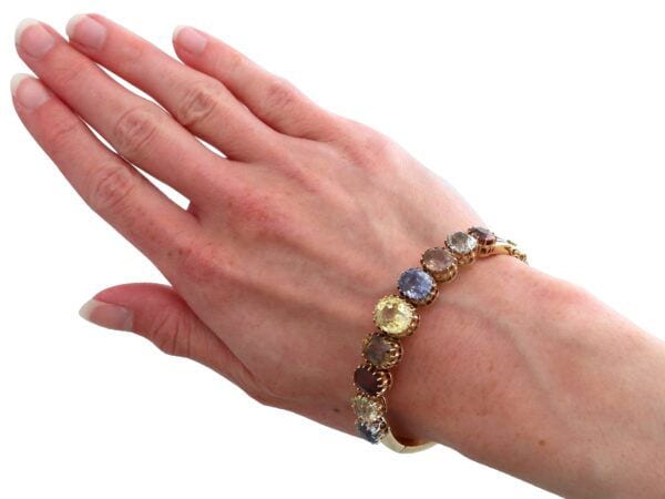 Multi Gemstone Gold Bangle On Wrist