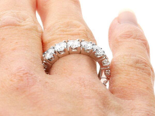 wearing a full diamond eternity ring white gold