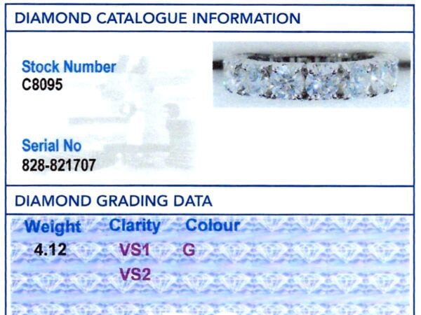 full diamond eternity ring white gold grading card