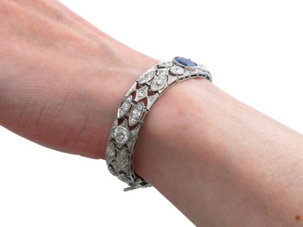 Sapphire Diamond Platinum Bracelet On Wrist
