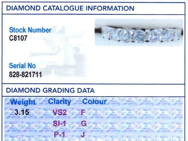 size o diamond eternity ring grading card