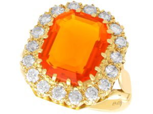 Vintage English 4.92 Carat Fire Opal and 1 Carat Diamond Dress Ring