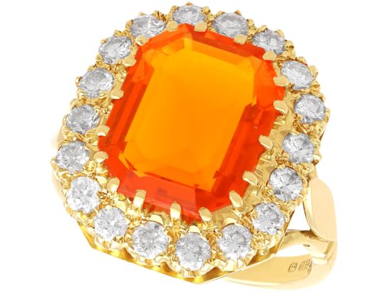 Vintage English 4.92 Carat Fire Opal and 1 Carat Diamond Dress Ring