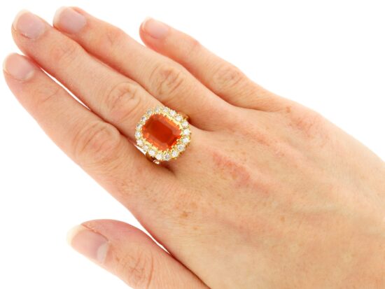 4.92ct Fire Opal Ring on Hand