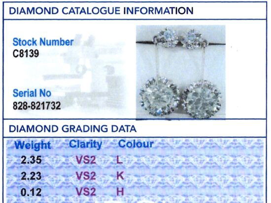 platinum diamond drop earrings grading cards