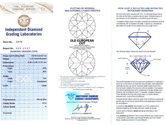 grading certificate platinum diamond drop earrings