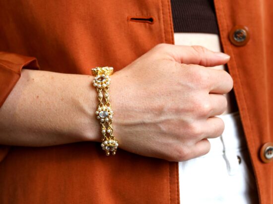 Rock Crystal Bracelet with Pearls wearing