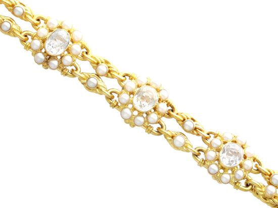 Rock Crystal Natural Pearl Gold Bracelet