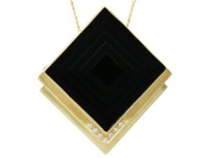 Vintage Black Onyx Pendant Brooch in Gold
