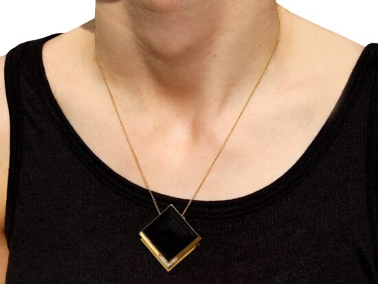 Vintage Black Onyx Pendant in Gold wearing