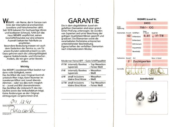 Wempe Jewellery Certificate Image