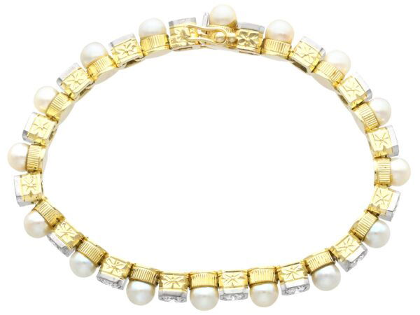 gold antique pearl and diamond line bracelet