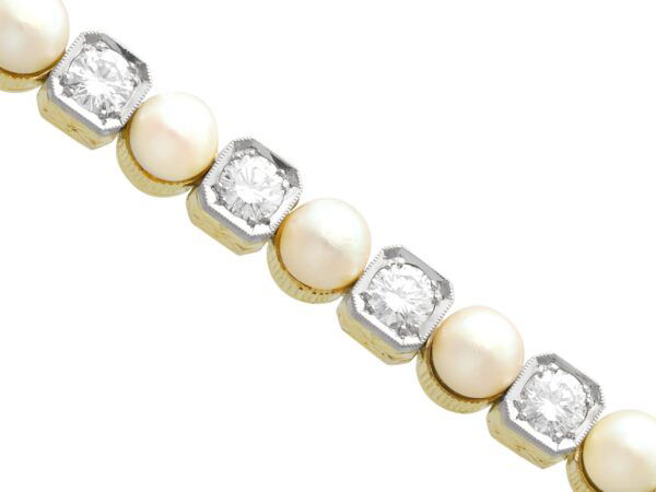antique pearl and diamond line bracelet white gold set