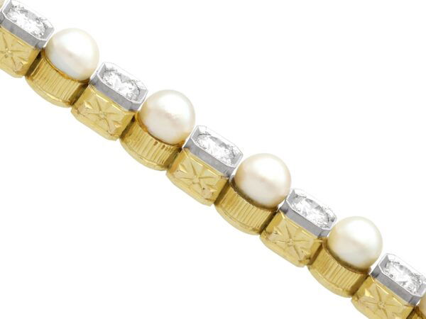 close up of pearls and diamonds on bracelet