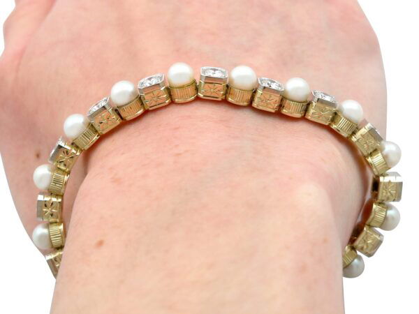 pearl and diamond line bracelet on arm