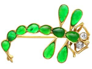 Chrysoprase Diamond Dragonfly Brooch Front