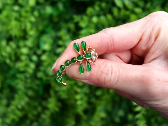Chrysoprase Diamond Dragonfly Brooch Outside