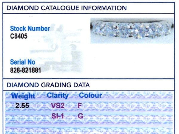 diamond Size H Eternity Ring in Platinum grading card