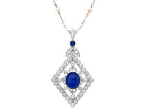 Blue Sapphire Pendant Necklace with Diamonds