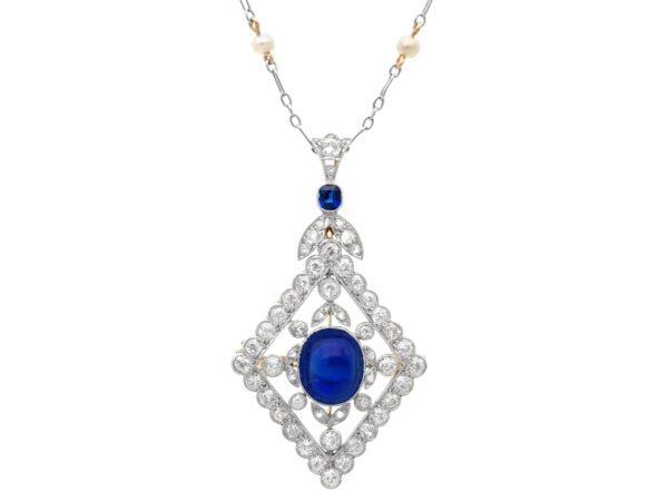 Blue Sapphire Pendant Necklace with Diamonds