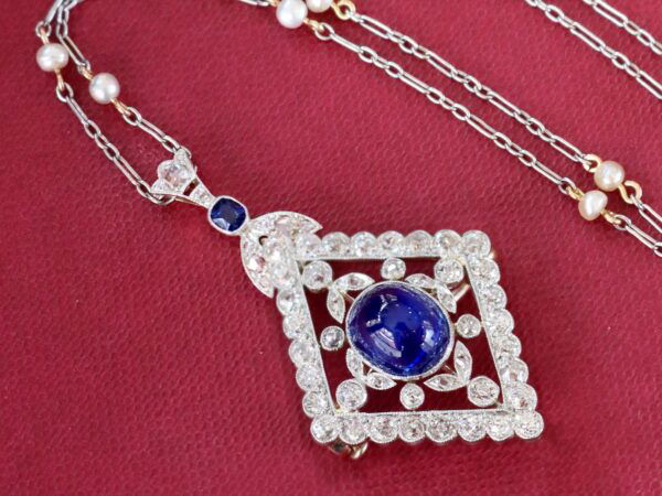 Sapphire Pendant Necklace with Diamonds