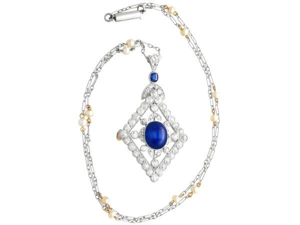 Sapphire Pendant Necklace with Diamonds
