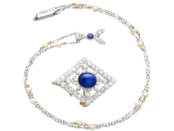 Blue Sapphire Pendant Necklace with Diamonds