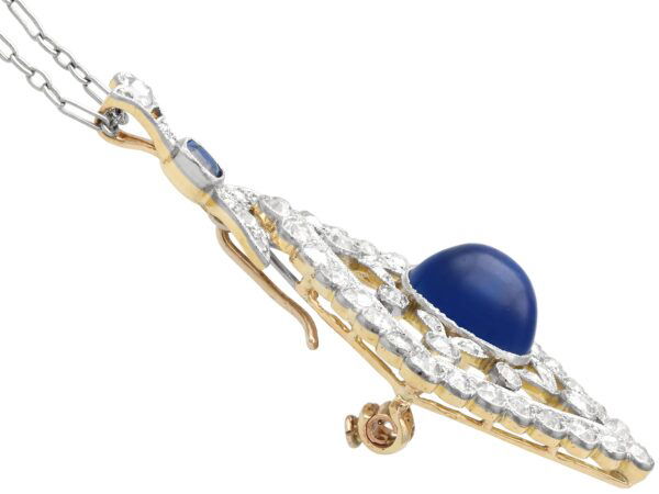 side view Blue Sapphire Pendant brooch